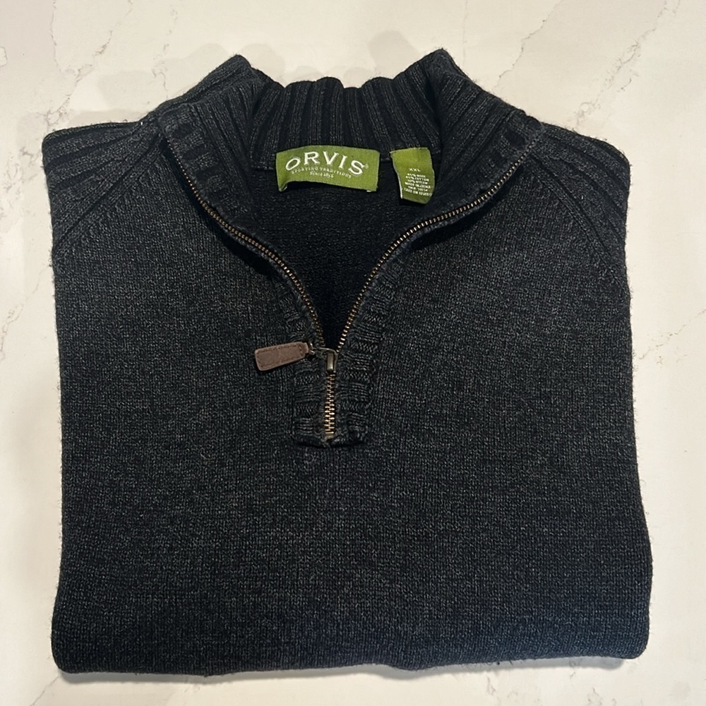 Orvis 1/4 quarter Zip Wool Blend Gray Sweater Size XXL (Fits like L-XL)